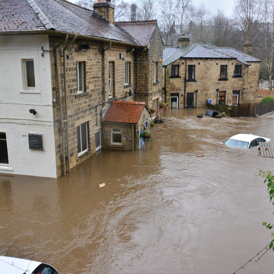 Flooding in a town